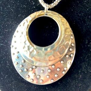 Silver Tone Necklace& Earring Set, 16” chain W/ 2” extension, Hand hammered look